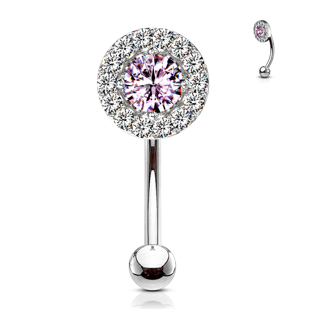 Paved CZ Prong Set CZ Center Top Eyebrow Ring Curved Barbells Rook Snug - Image 5