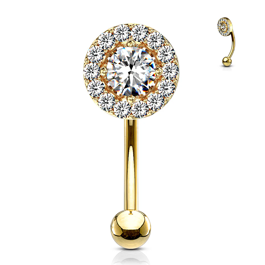 Paved CZ Prong Set CZ Center Top Eyebrow Ring Curved Barbells Rook Snug - Image 6