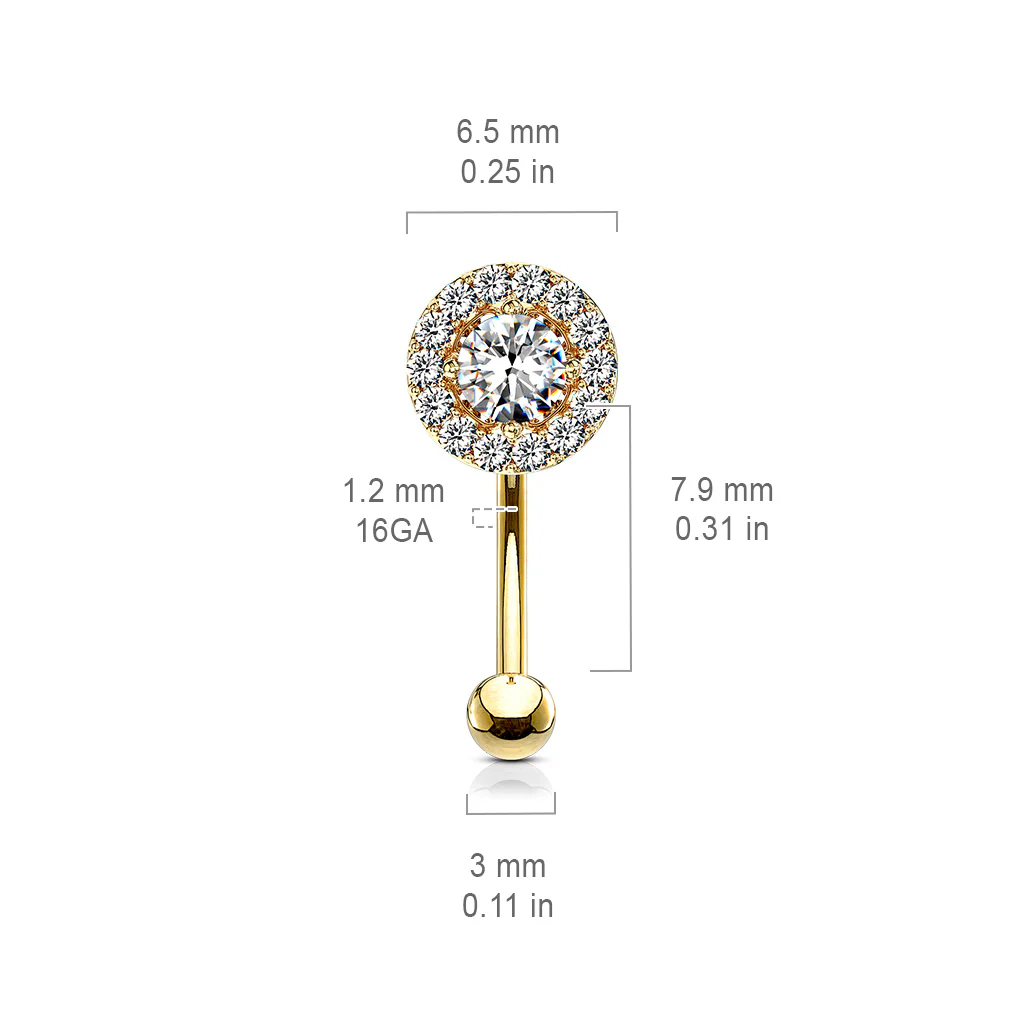Paved CZ Prong Set CZ Center Top Eyebrow Ring Curved Barbells Rook Snug - Image 8