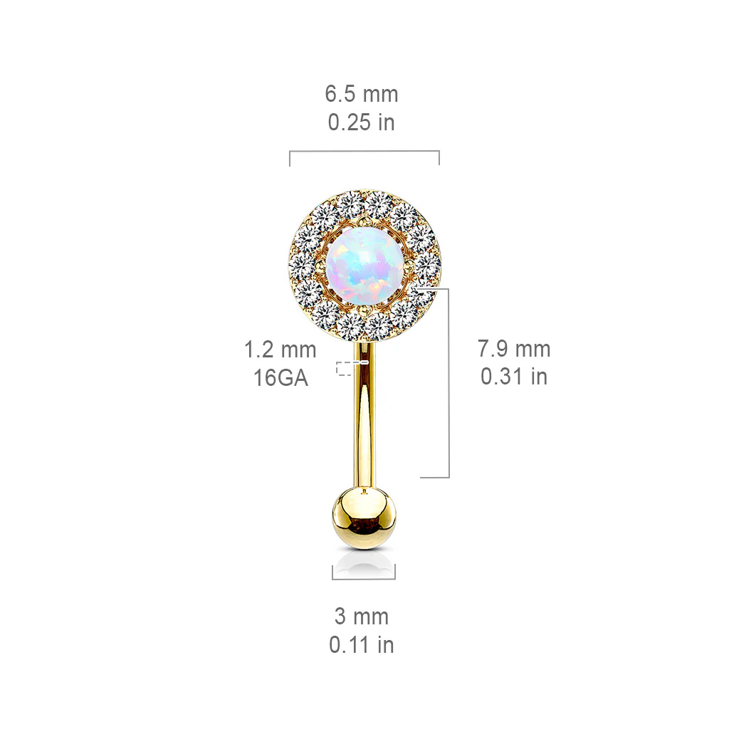 CZ Paved Opal Center Top Eyebrow Ring Curved Barbells Rook Snug - Image 3