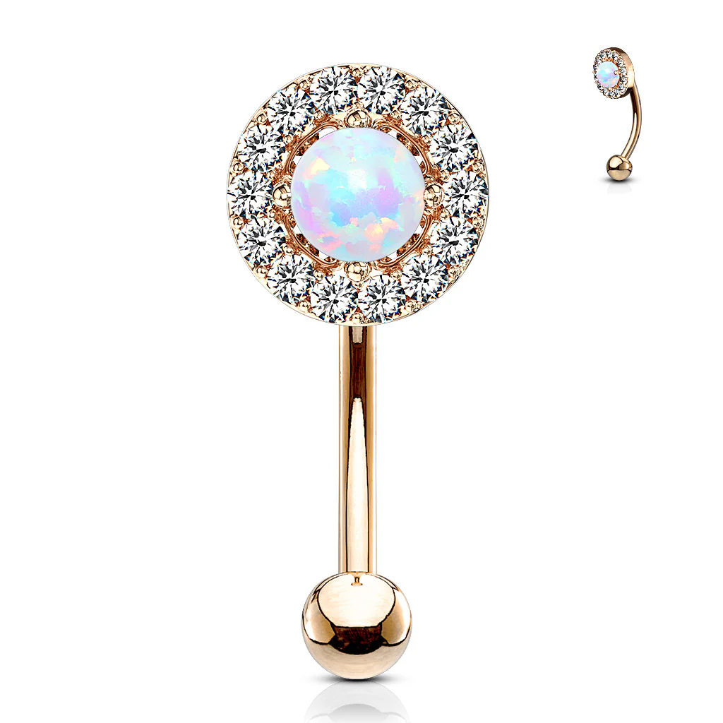 CZ Paved Opal Center Top Eyebrow Ring Curved Barbells Rook Snug - Image 4