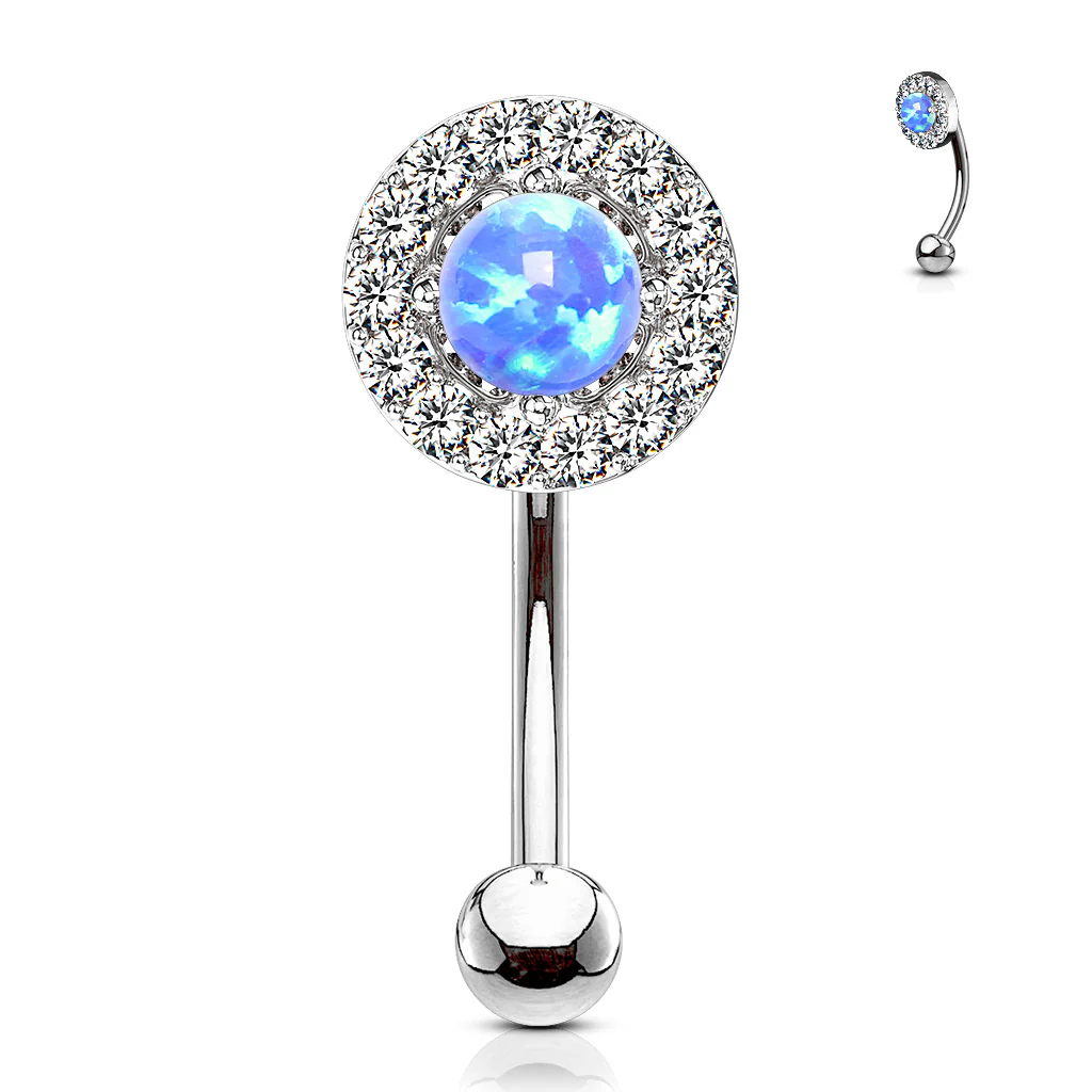 CZ Paved Opal Center Top Eyebrow Ring Curved Barbells Rook Snug - Image 5