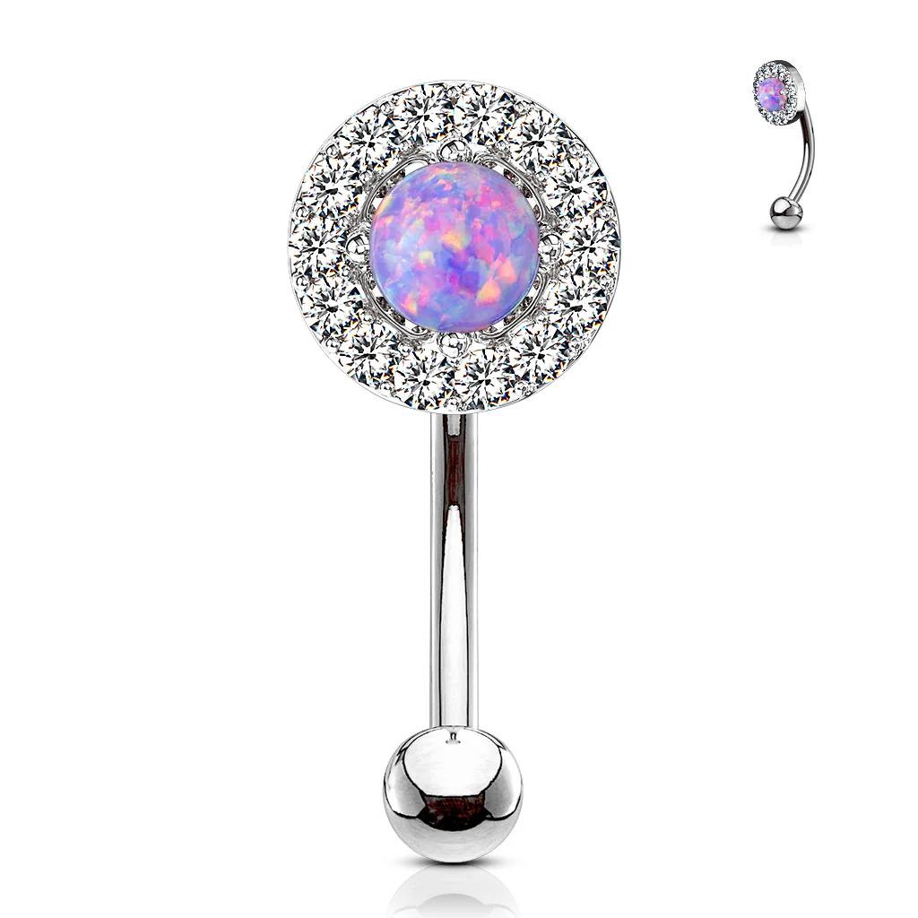 CZ Paved Opal Center Top Eyebrow Ring Curved Barbells Rook Snug - Image 7