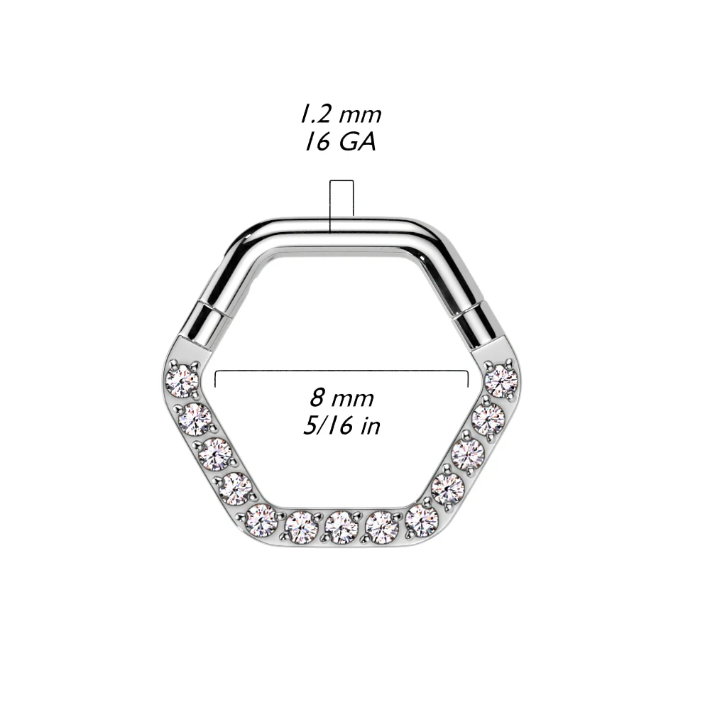 Prong Set CZ Hinged Hexagon Segment Rings Nose Septum Ear Cartilage - Image 2