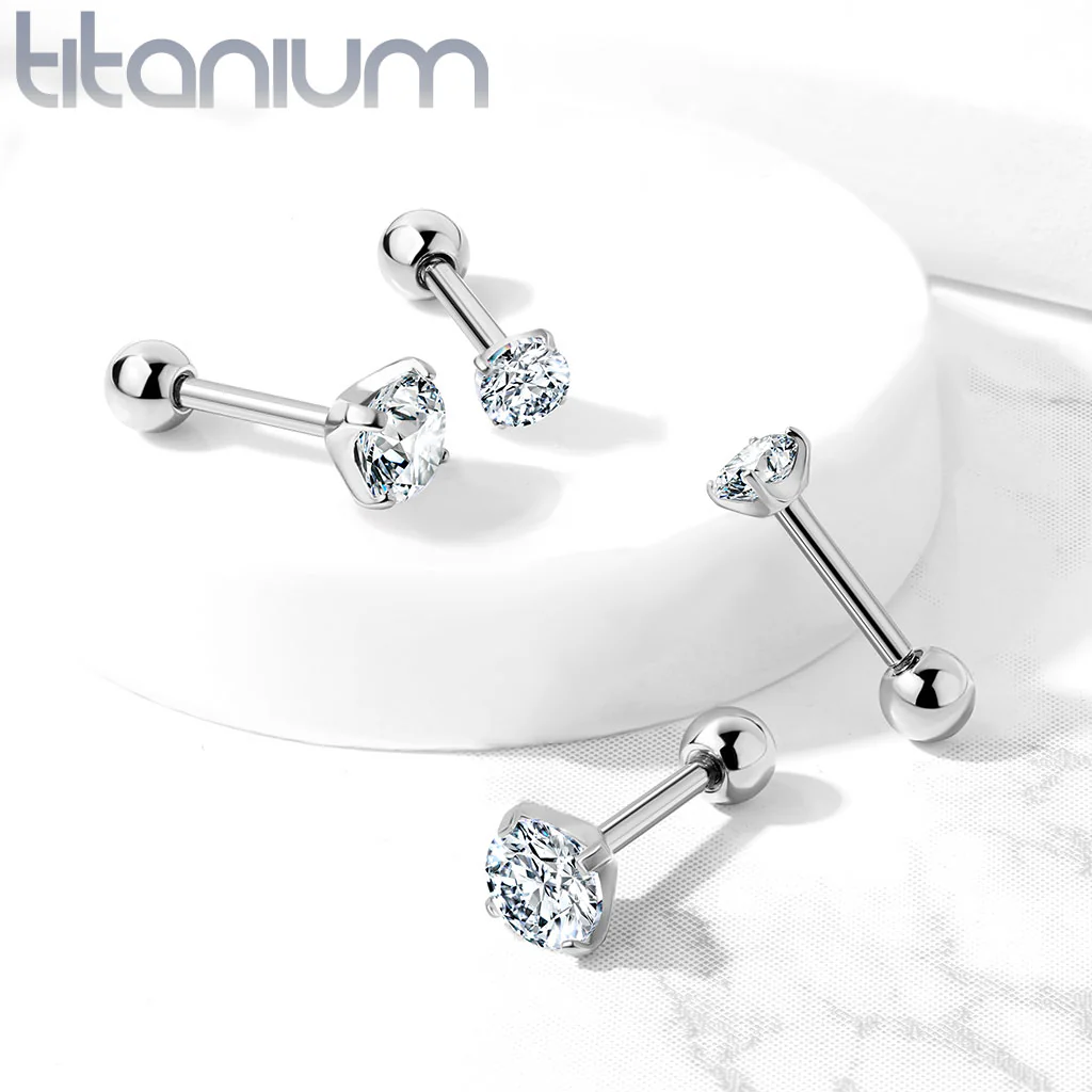 Prong Set CZ Implant Grade Solid Titanium Ear Cartilage Helix Tragus Barbell 16G