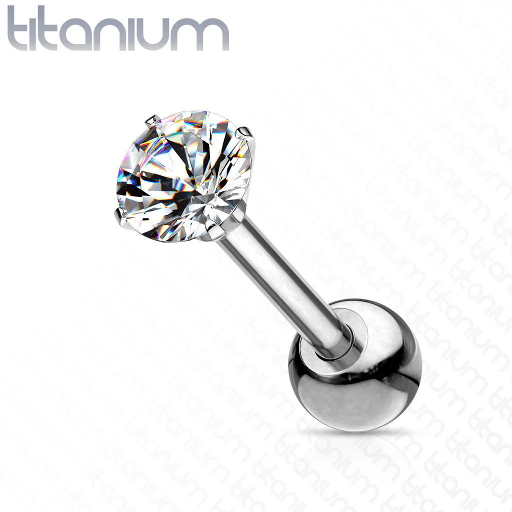Prong Set CZ Implant Grade Solid Titanium Ear Cartilage Helix Tragus Barbell 16G - Image 3