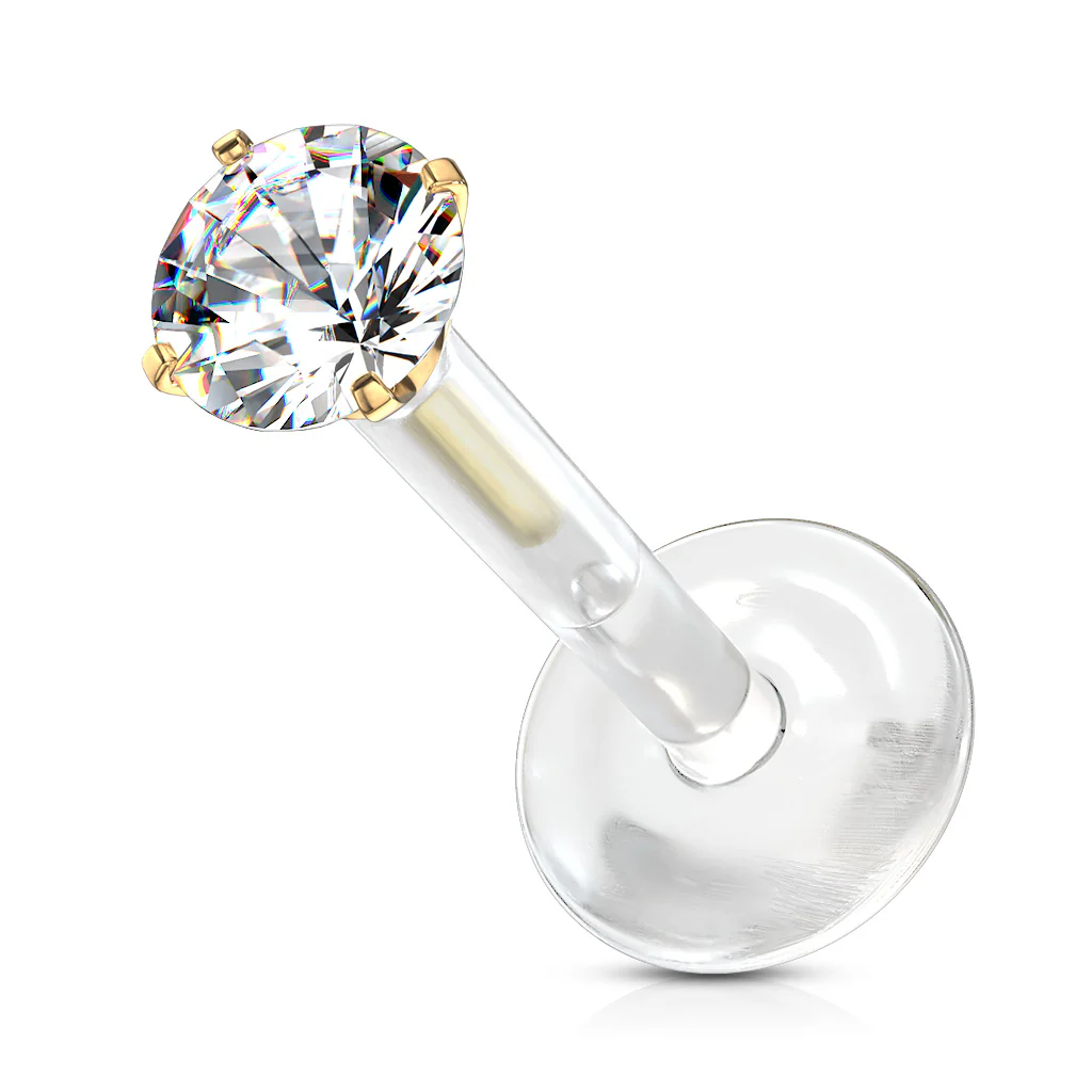 Prong Round CZ Top Push In Flat Back Stud for Lip Labret Tragus - Image 2