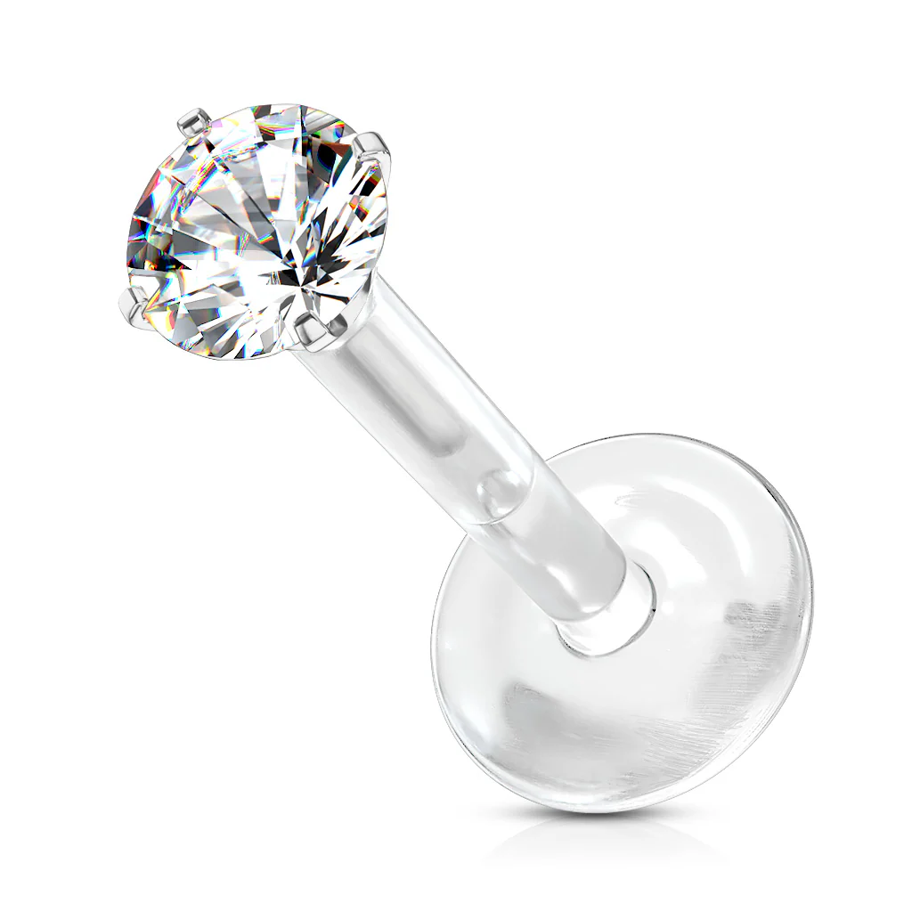 Round CZ Top Push In Flat Back Stud for Lip Labret Tragus 10 Pc Pack - Image 2