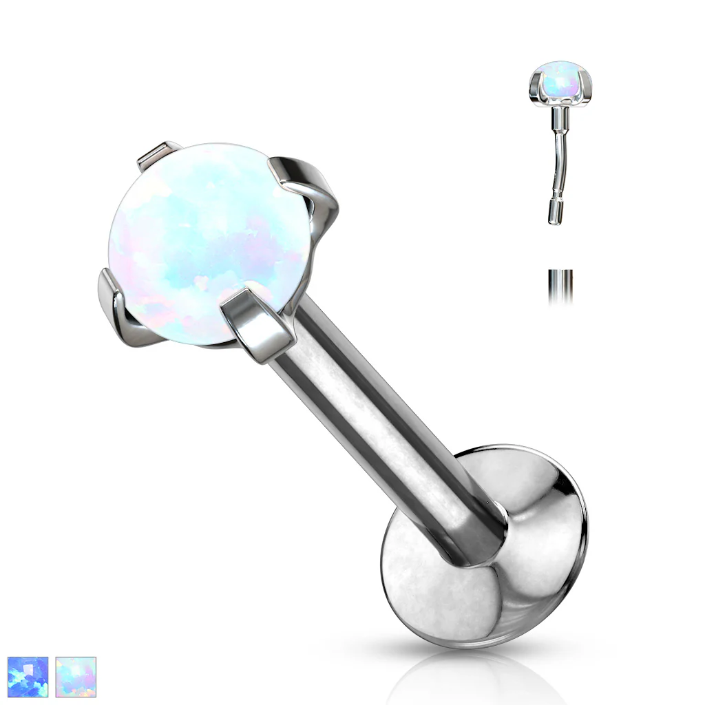 Push In Prong Set Opal Top Flat Back Stud Lip Labret Ear Cartilage Daith Helix 16G - Image 3