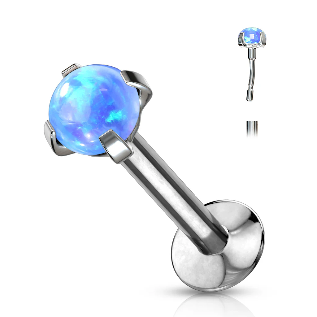 Push In Prong Set Opal Top Flat Back Stud Lip Labret Ear Cartilage Daith Helix 16G - Image 4