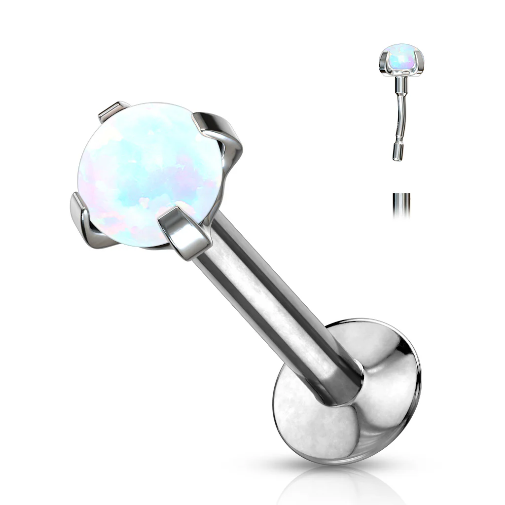 Push In Prong Set Opal Top Flat Back Stud Lip Labret Ear Cartilage Daith Helix 16G - Image 5