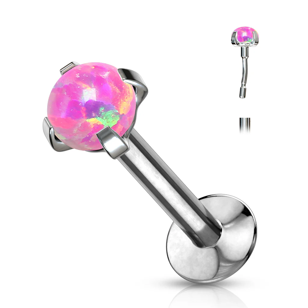 Push In Prong Set Opal Top Flat Back Stud Lip Labret Ear Cartilage Daith Helix 16G - Image 6