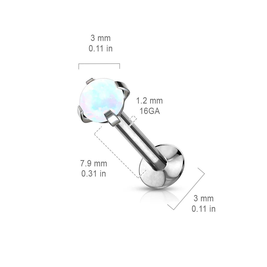 Push In Prong Set Opal Top Stud For Lip Labret Ear Cartilage 18G - Image 8