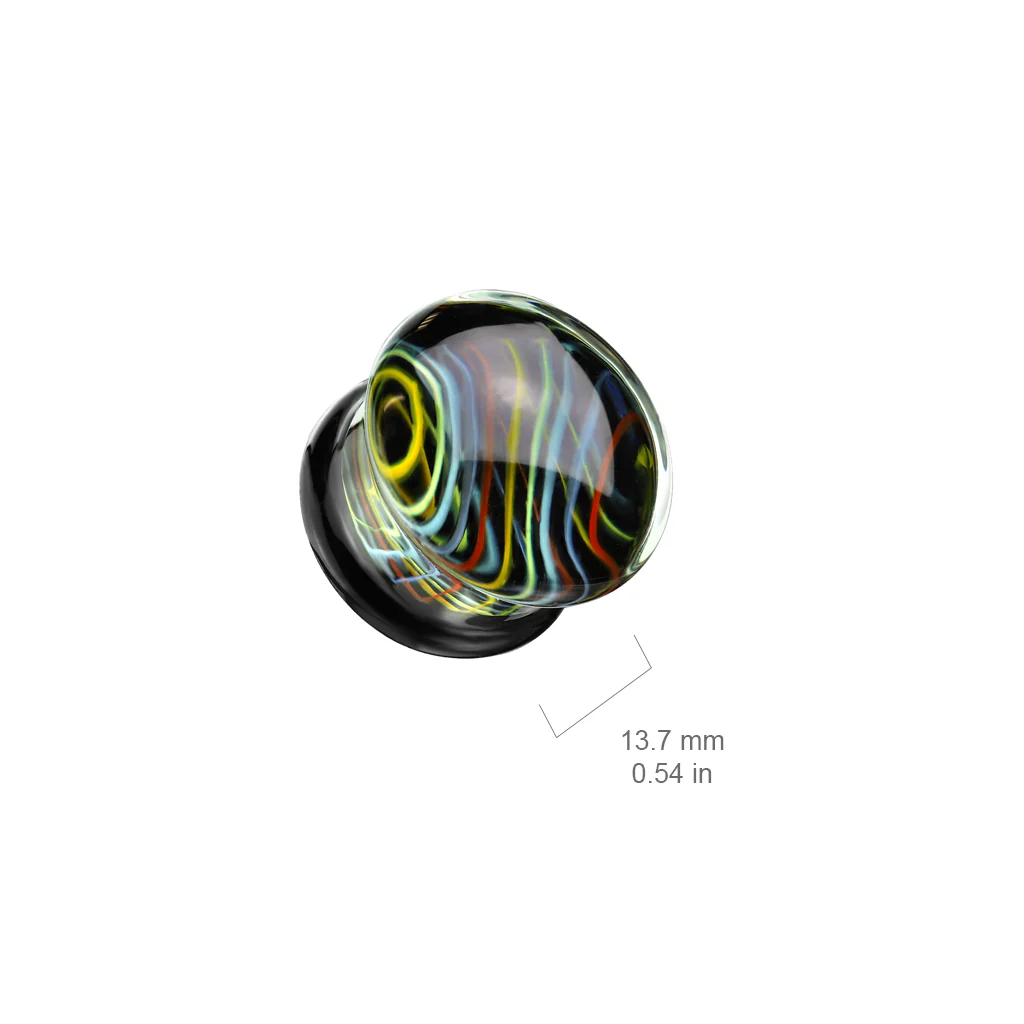 Pair Rainbow Swirl Over Black Back Glass Double Flare Plugs - Image 2