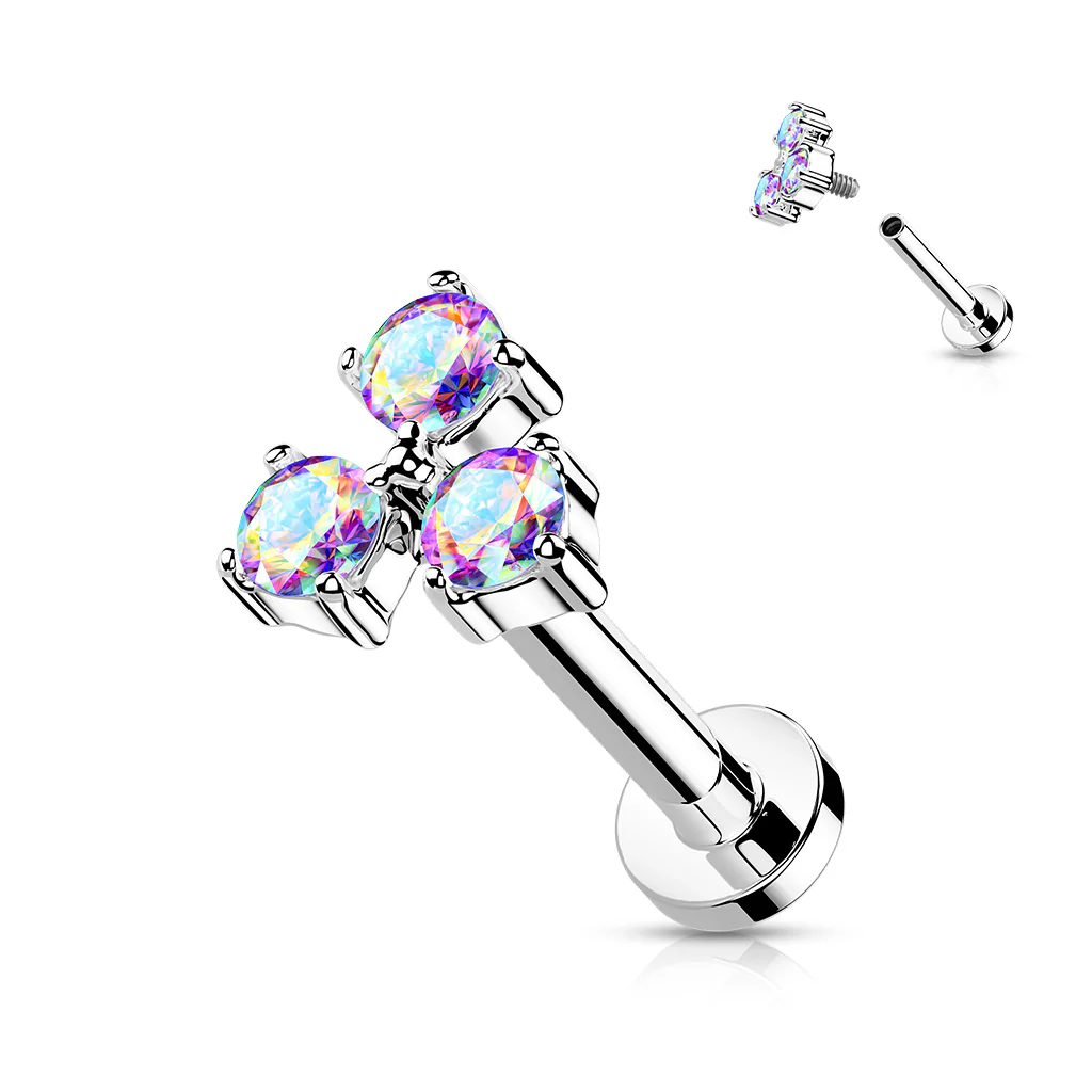 Triangle CZ Set Top Lip Labret Monroe Ear Cartilage Tragus - Image 2