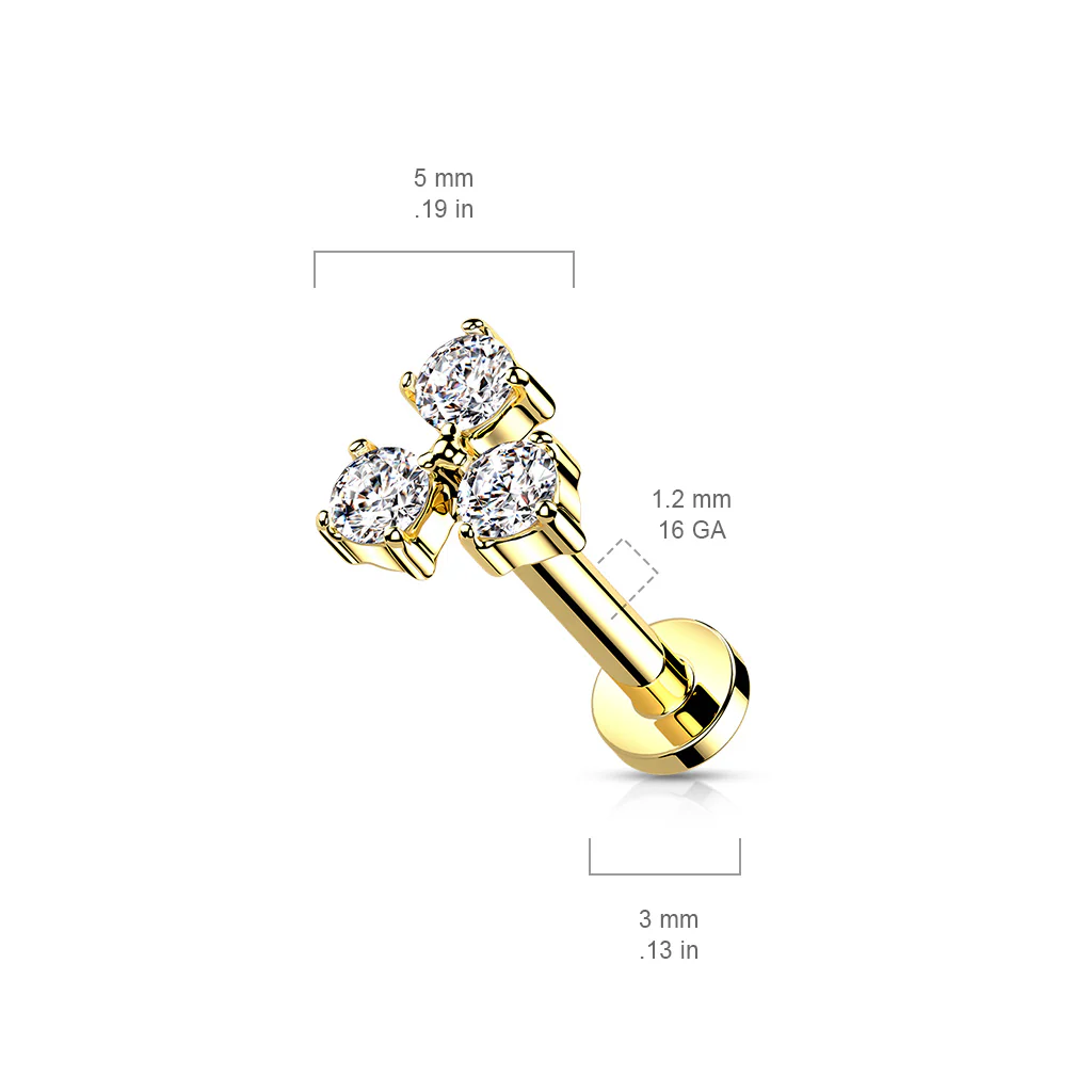 Triangle CZ Set Top Lip Labret Monroe Ear Cartilage Tragus - Image 3
