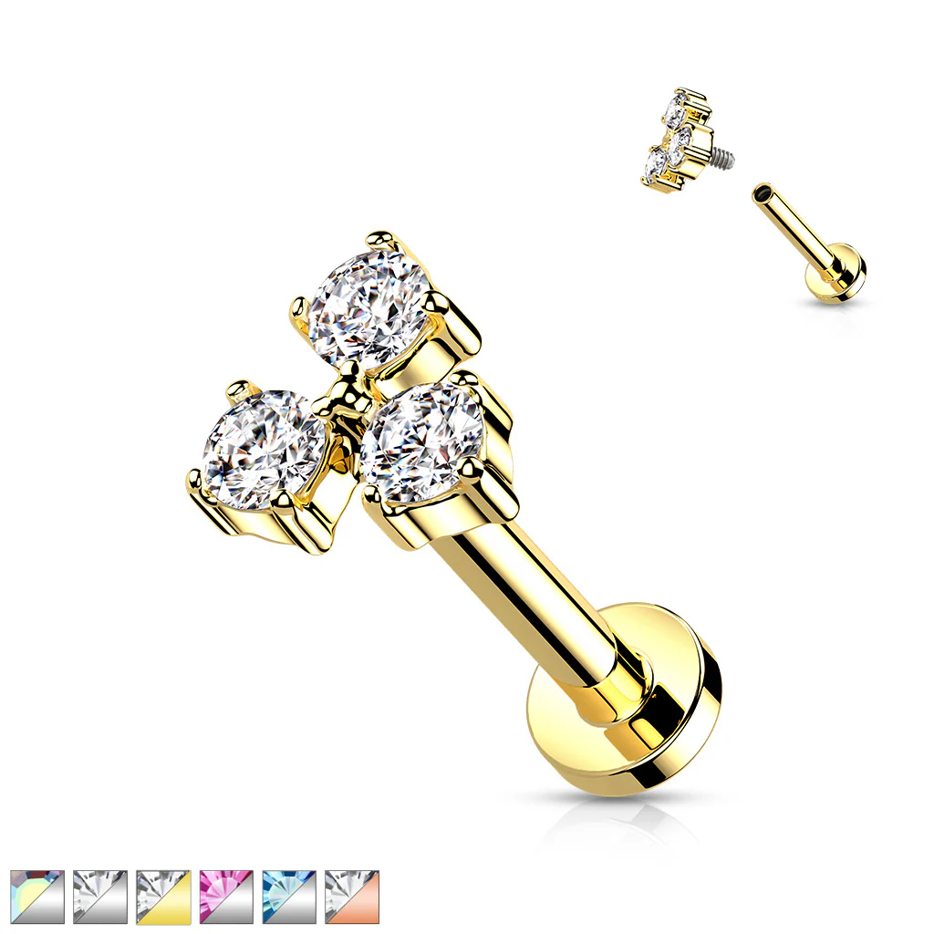 Triangle CZ Set Top Lip Labret Monroe Ear Cartilage Tragus - Image 4