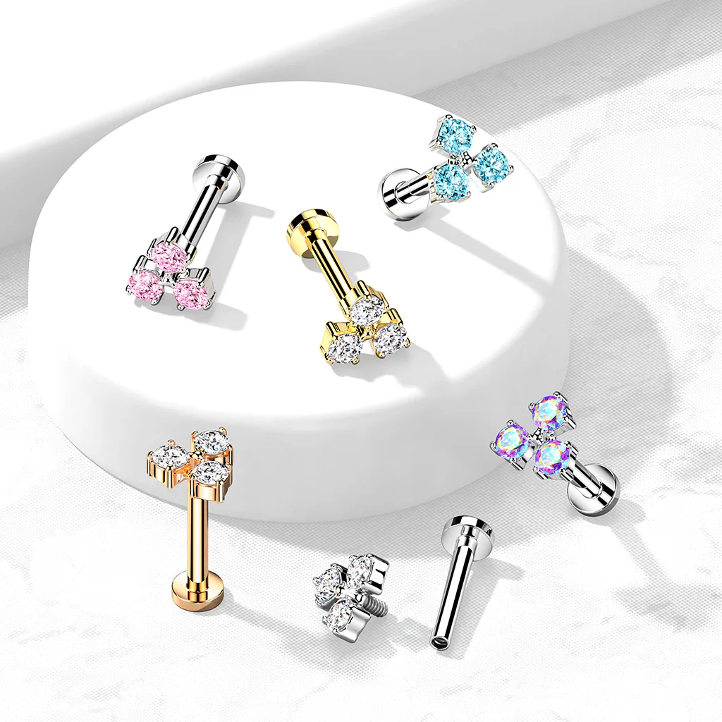 Triangle CZ Set Top Lip Labret Monroe Ear Cartilage Tragus - Image 7