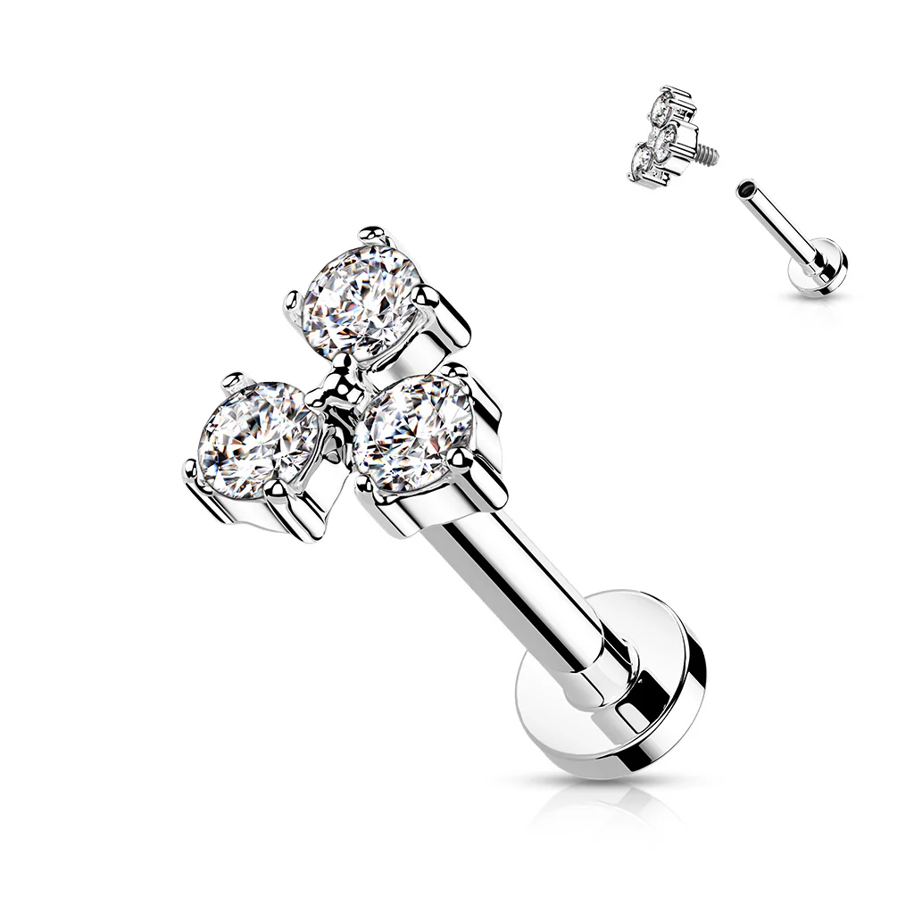 Triangle CZ Set Top Lip Labret Monroe Ear Cartilage Tragus - Image 9