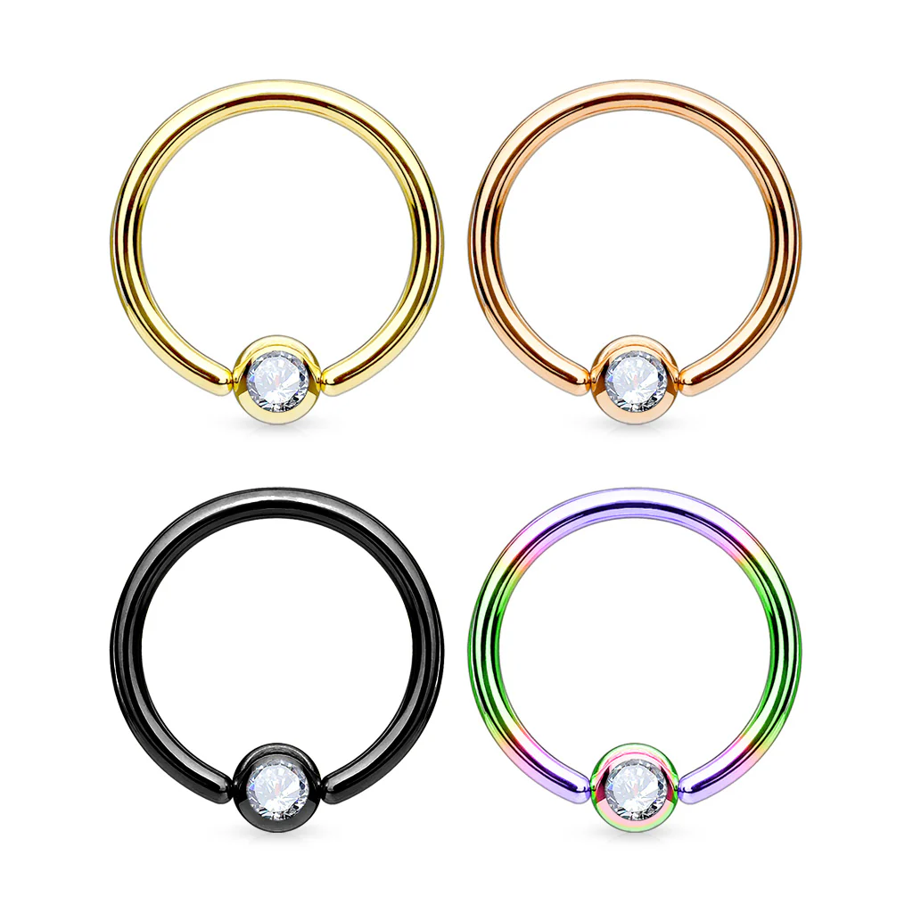 4 Pc Pack 14G 1/2" Titanium CZ Captive Bead Ring