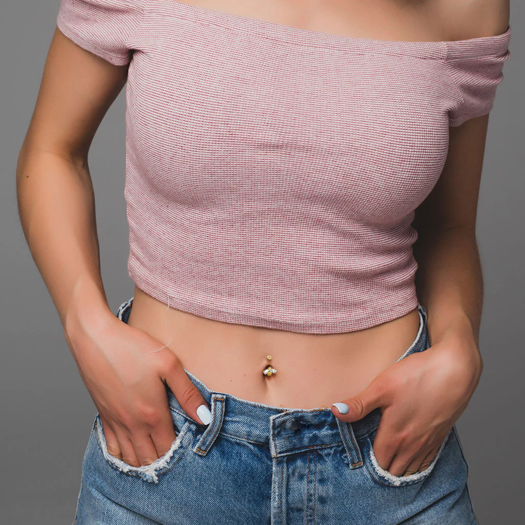 Bee With CZ Wings And Face With Flower Top Ball Belly Button Navel Rings - Image 3