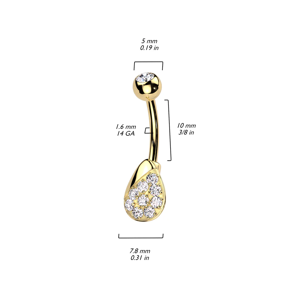 316L Surgical Steel Belly Ring With Pave CZ Teardrop - Image 2