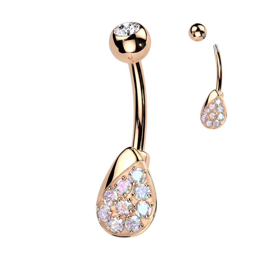 316L Surgical Steel Belly Ring With Pave CZ Teardrop - Image 4