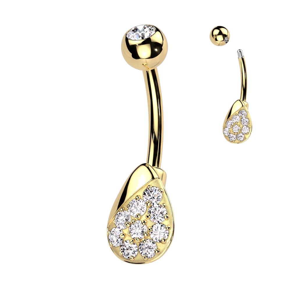 316L Surgical Steel Belly Ring With Pave CZ Teardrop - Image 5