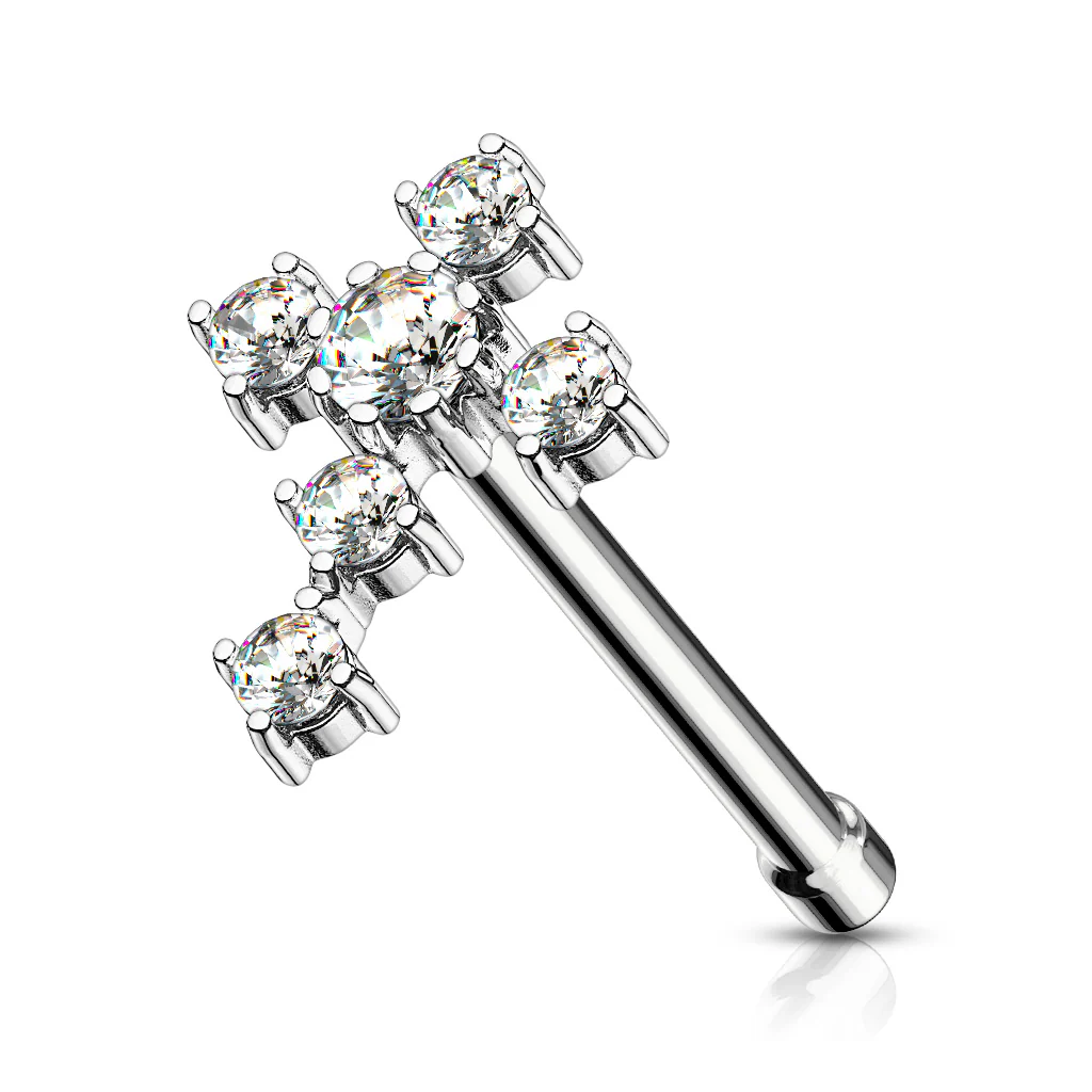 CZ Cross 316L Surgical Steel Nose Stud Rings - Image 2