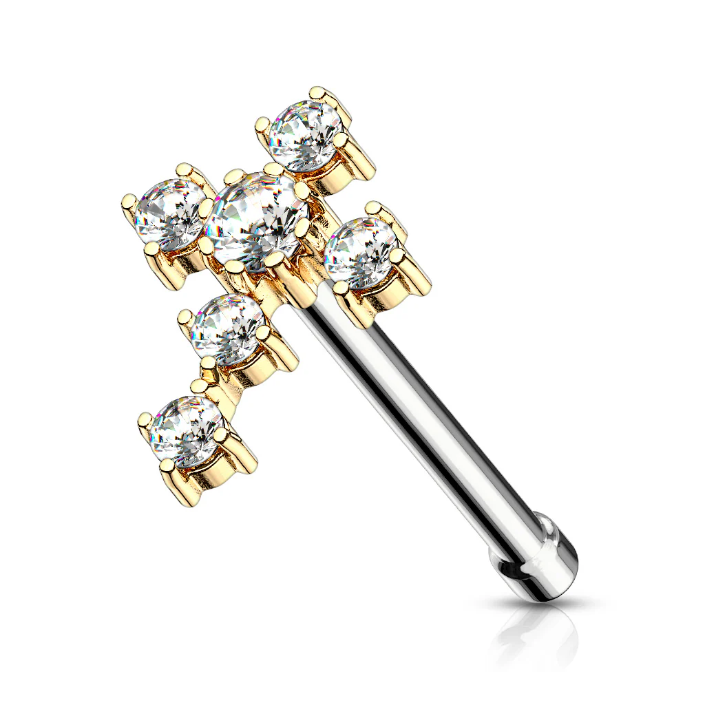 CZ Cross 316L Surgical Steel Nose Stud Rings - Image 3