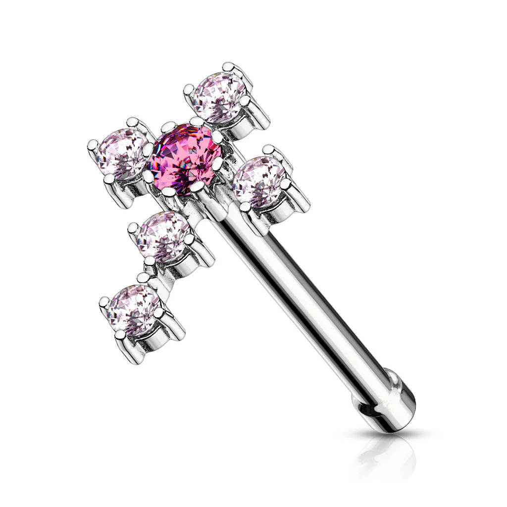 CZ Cross 316L Surgical Steel Nose Stud Rings - Image 4