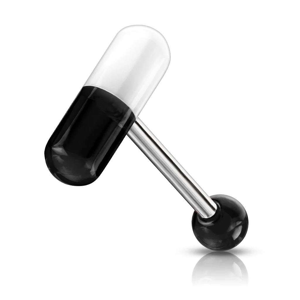 UV Acrylic 2 Color Pill Ball Barbell Tongue Rings - Image 2