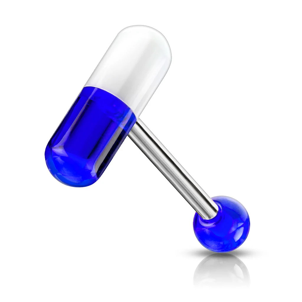 UV Acrylic 2 Color Pill Ball Barbell Tongue Rings - Image 3
