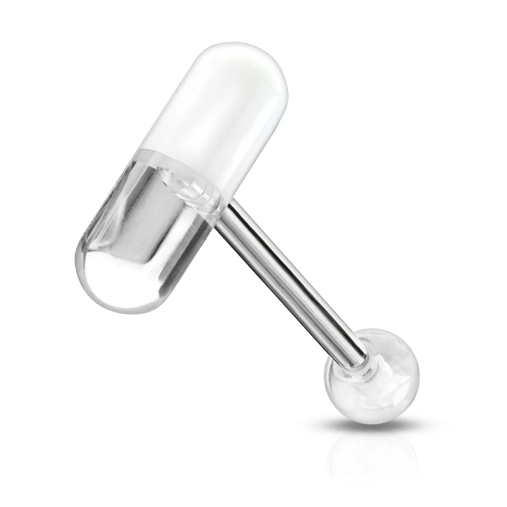 UV Acrylic 2 Color Pill Ball Barbell Tongue Rings - Image 4