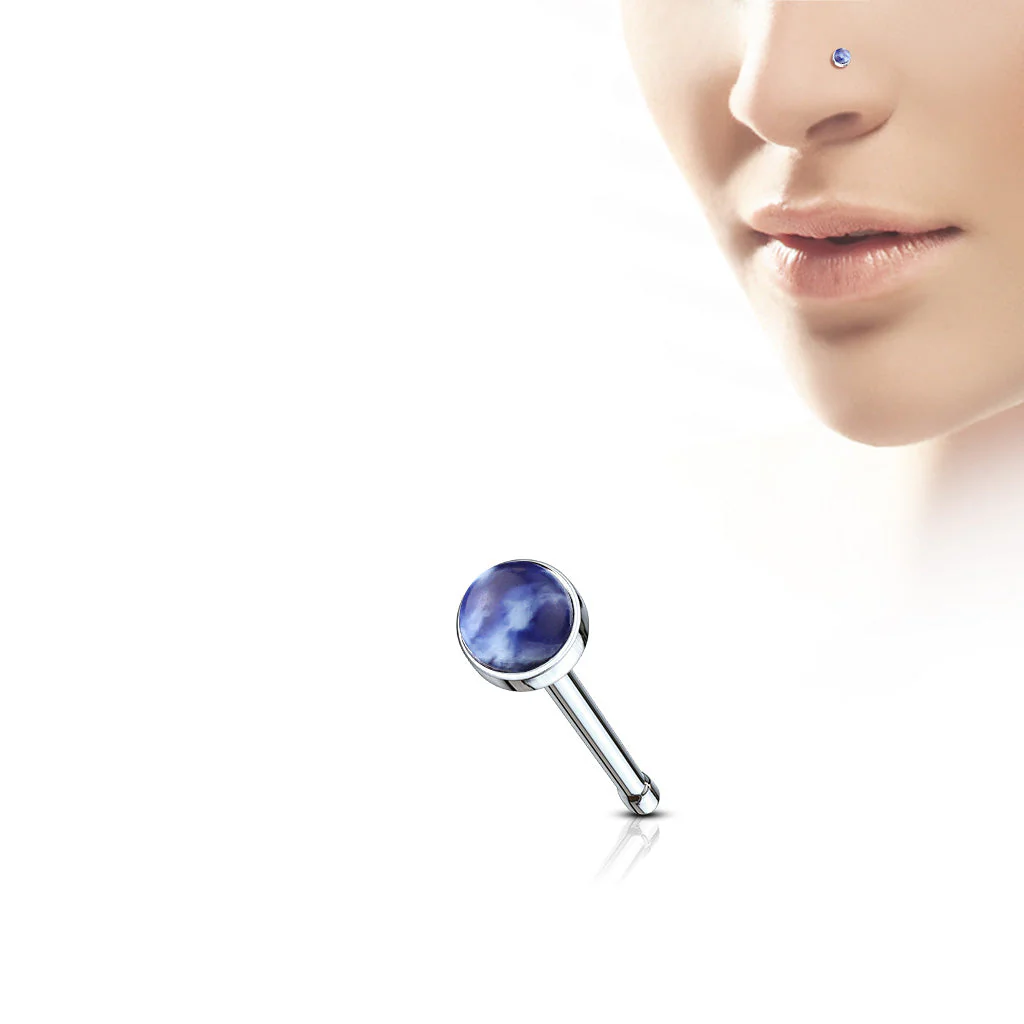 8 Pc Semi Precious Stone Top Surgical Steel Nose Bone Stud Rings - Image 7