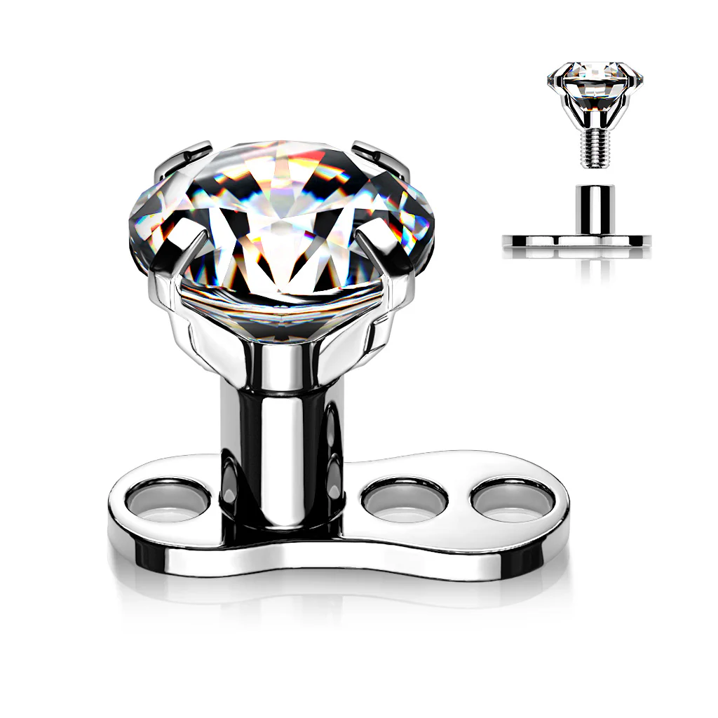 Set Of Titanium Prong Set CZ Dermal Anchor & Titanium Base - Image 3