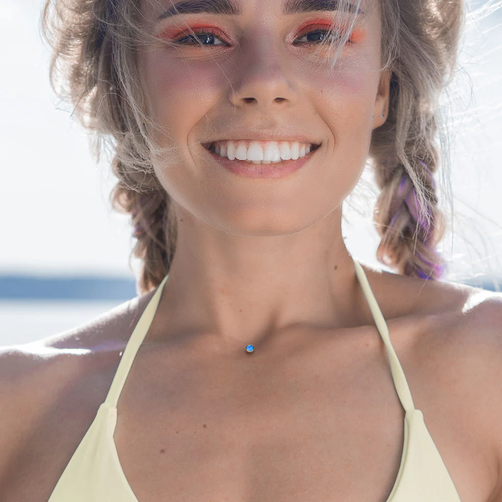 Set Of Titanium Flat Opal Top With Titanium Dermal Anchor Base - Image 2