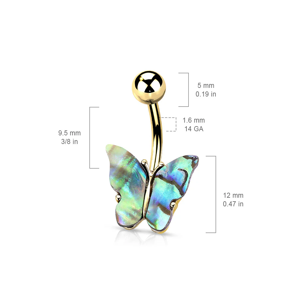 Abalone Shell Covered Butterfly Navel Belly Button Ring - Image 2