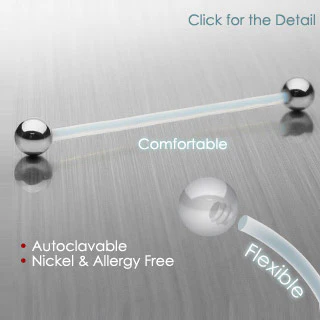 316L Surgical Steel Ball Bio Flex Surface Piercing Barbell Tongue Ring - Image 2