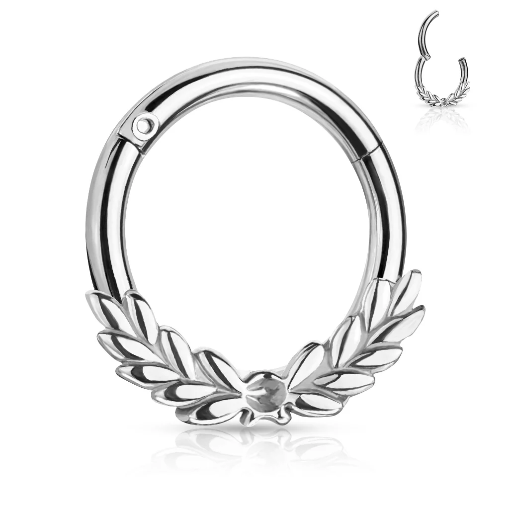 All Surgical Steel Laurel Leaves Hinge Hoop Segment Ring Ear Cartilage Nose Septum - Image 2
