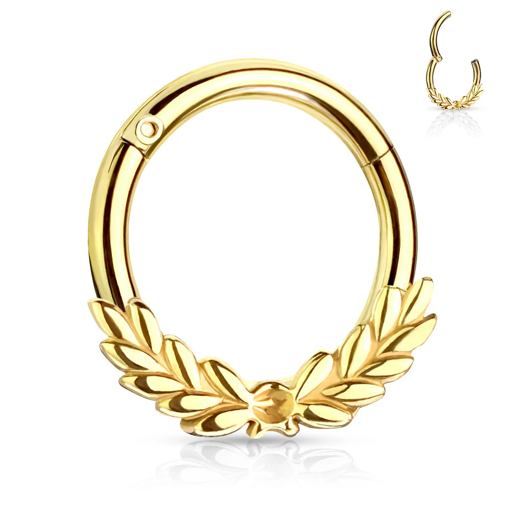All Surgical Steel Laurel Leaves Hinge Hoop Segment Ring Ear Cartilage Nose Septum - Image 3