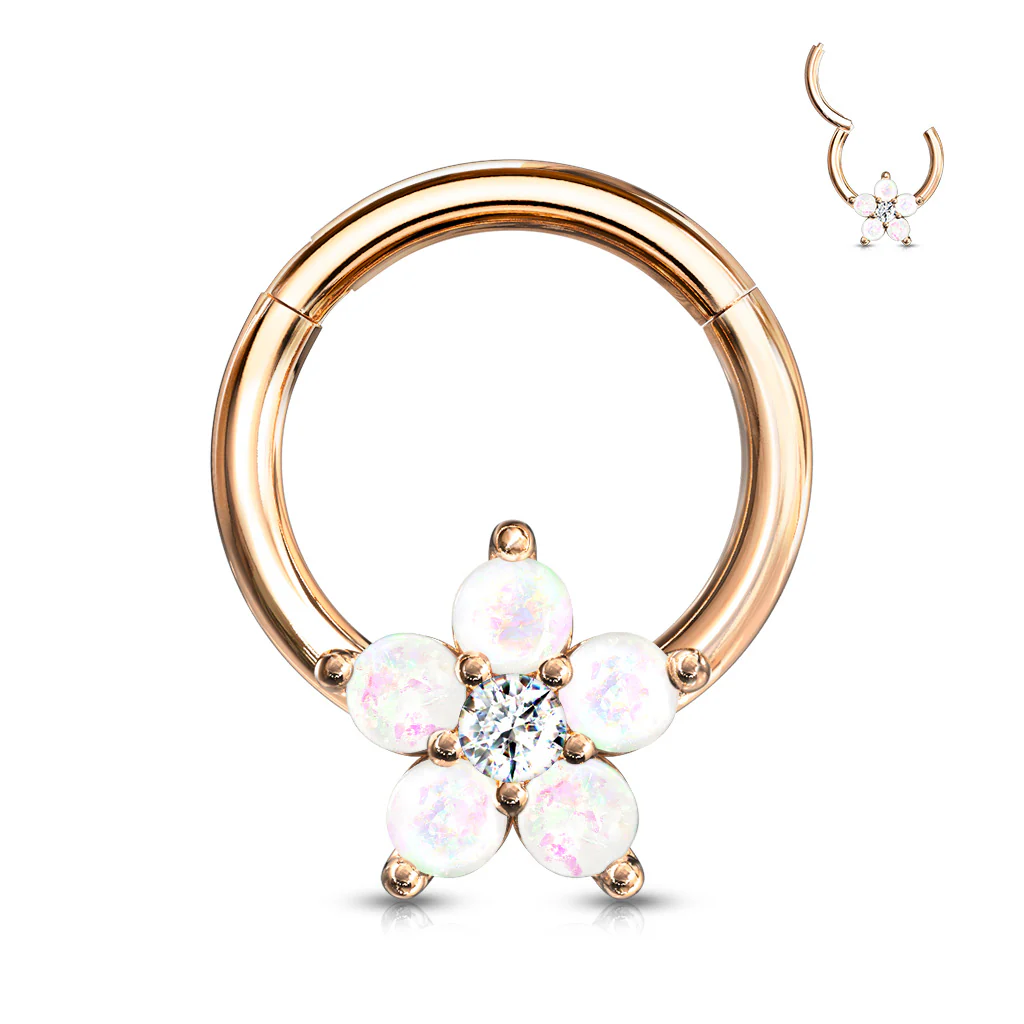 Opal Glitter Flower Hinge Hoop Segment Ring Ear Cartilage Nose Septum Tragus Rings - Image 5