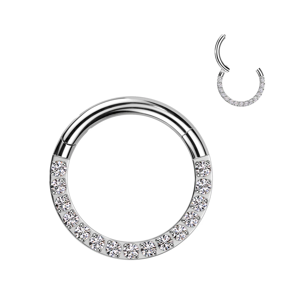 Titanium Hinged Segment Hoop Ring CZ Front For Nose Septum Cartilage - Image 3