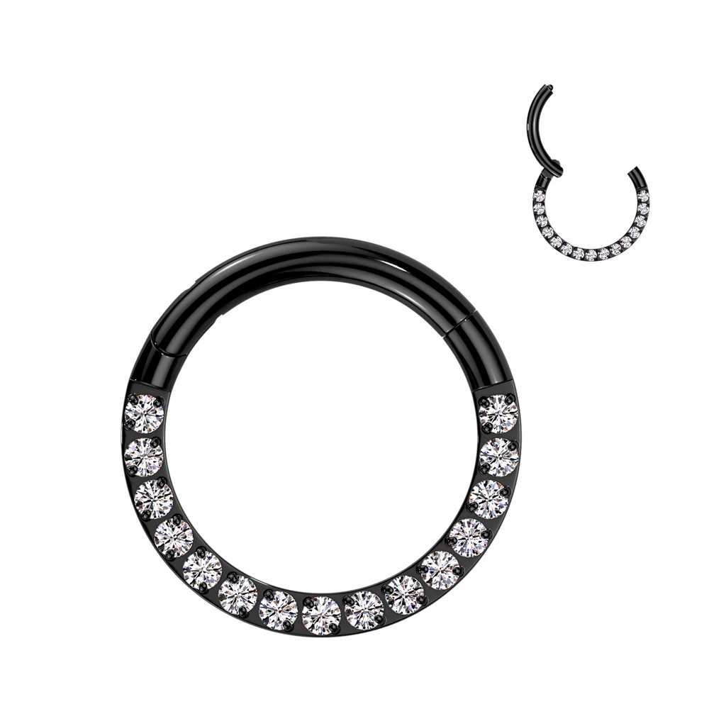 Titanium Hinged Segment Hoop Ring CZ Front For Nose Septum Cartilage - Image 5