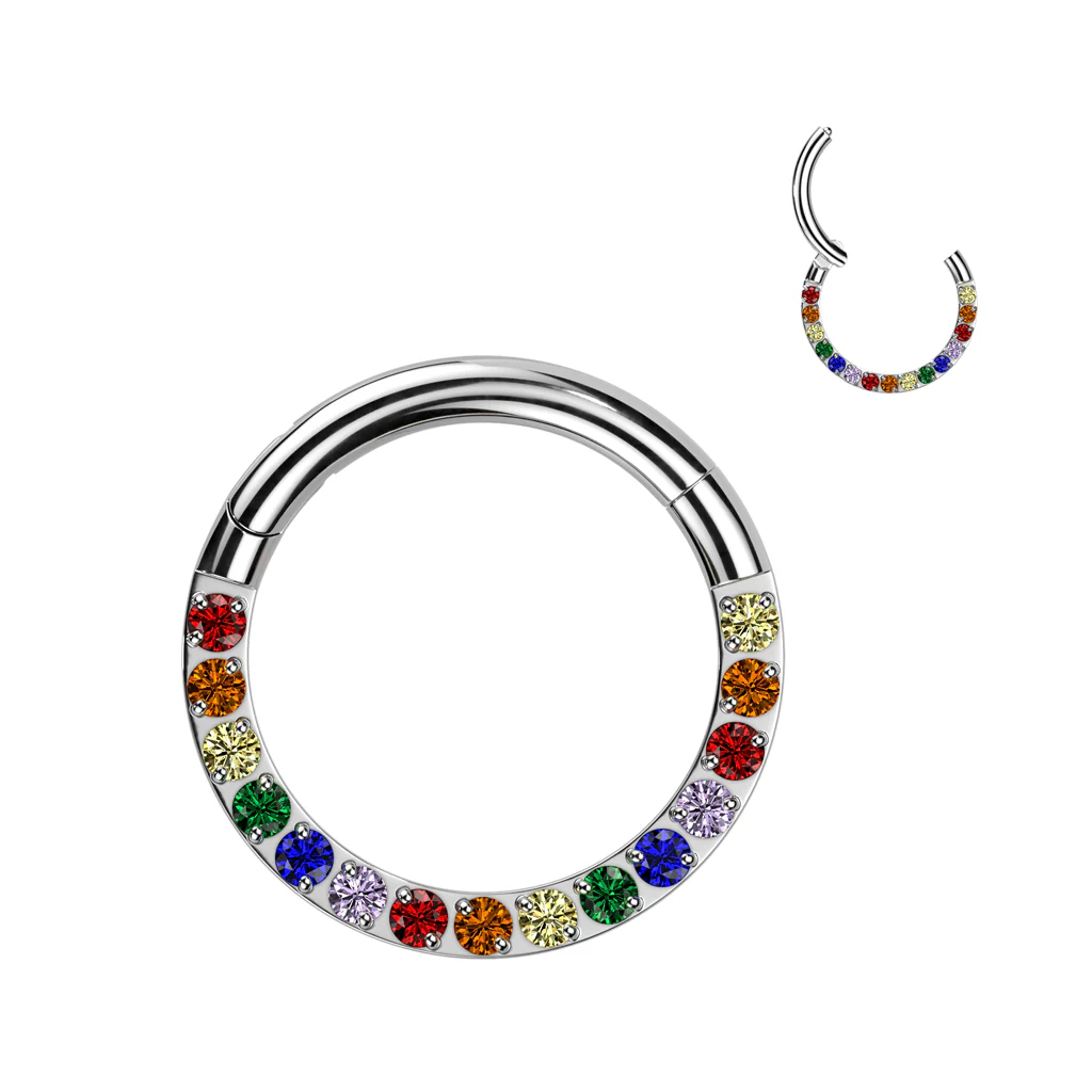 Titanium Hinged Segment Hoop Ring CZ Front For Nose Septum Cartilage - Image 7