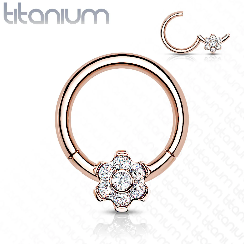Titanium Hinged Segment Hoop Ring CZ Petal For Nose Septum Cartilage - Image 5