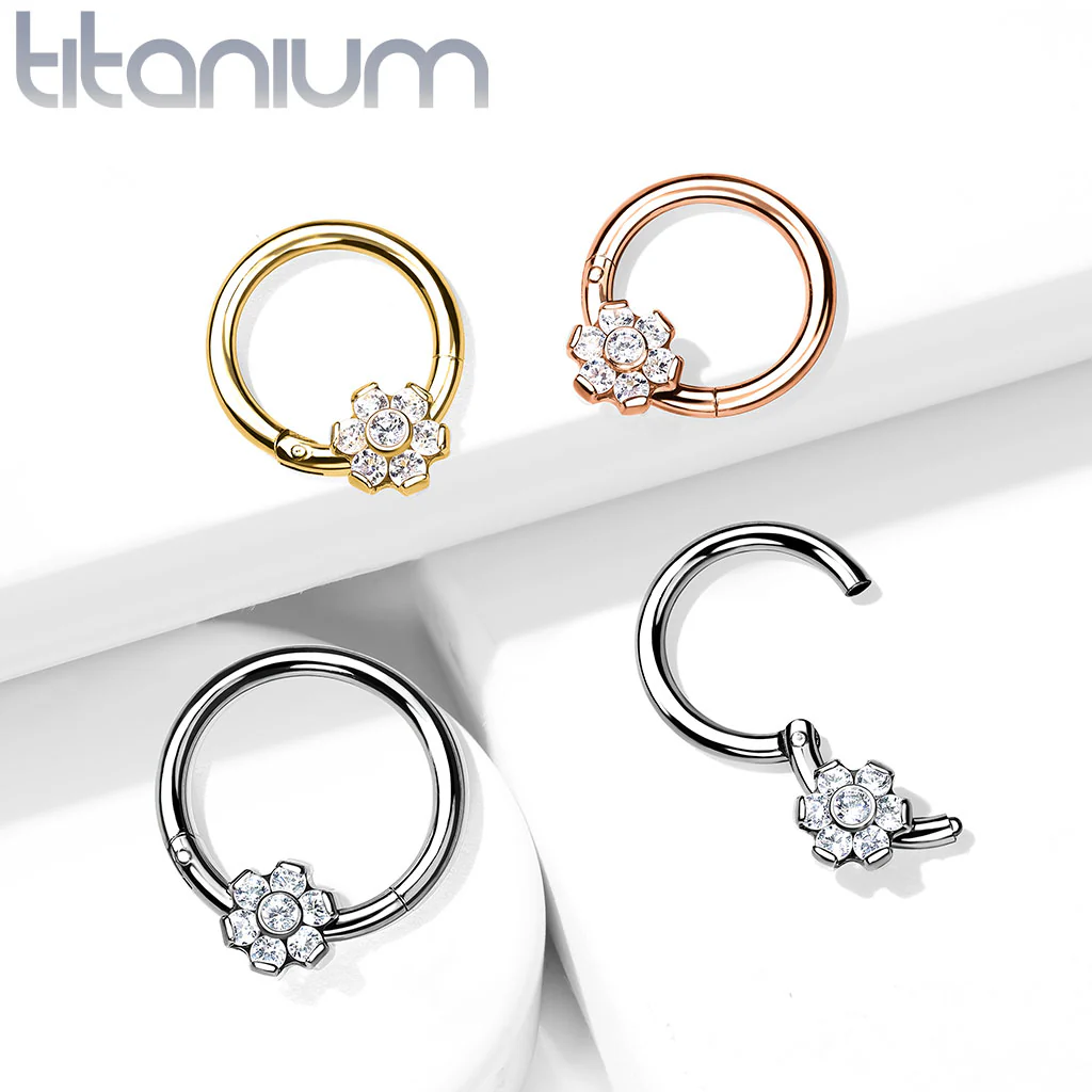Titanium Hinged Segment Hoop Ring CZ Petal For Nose Septum Cartilage - Image 6