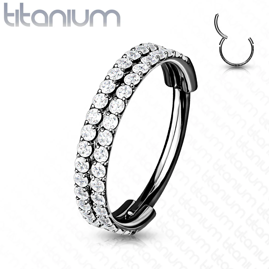 Titanium Hinged Segment Hoop Ring CZ Lines For Nose Septum Cartilage - Image 4