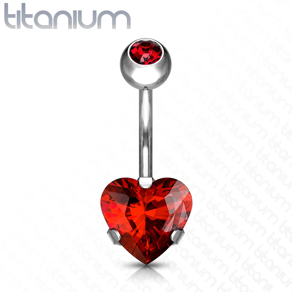 8 mm Prong Set Heart CZ Implant Grade Solid Titanium Belly Button Rings - Image 3
