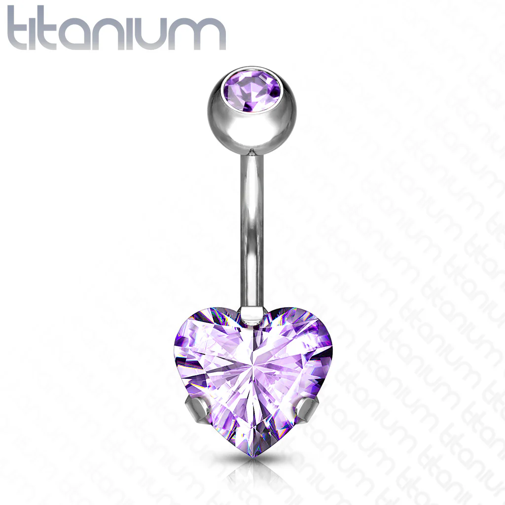 8 mm Prong Set Heart CZ Implant Grade Solid Titanium Belly Button Rings - Image 4